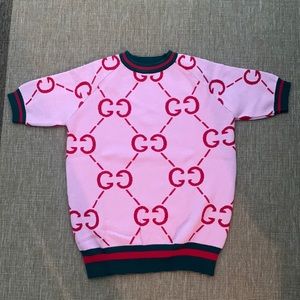 Designer inspired Pink gg sweater with red and green web ribbon